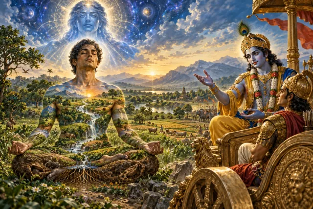 The human body mirrored as a field while Krishna explains the witnessing self