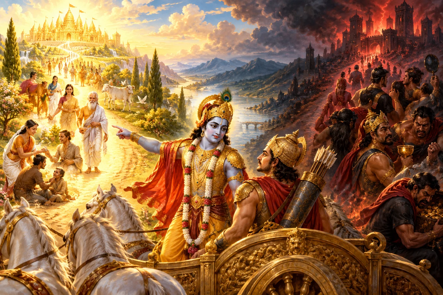 A visual interpretation of Bhagavad Gita Chapter 16, Daivasura Sampad Vibhaga Yoga